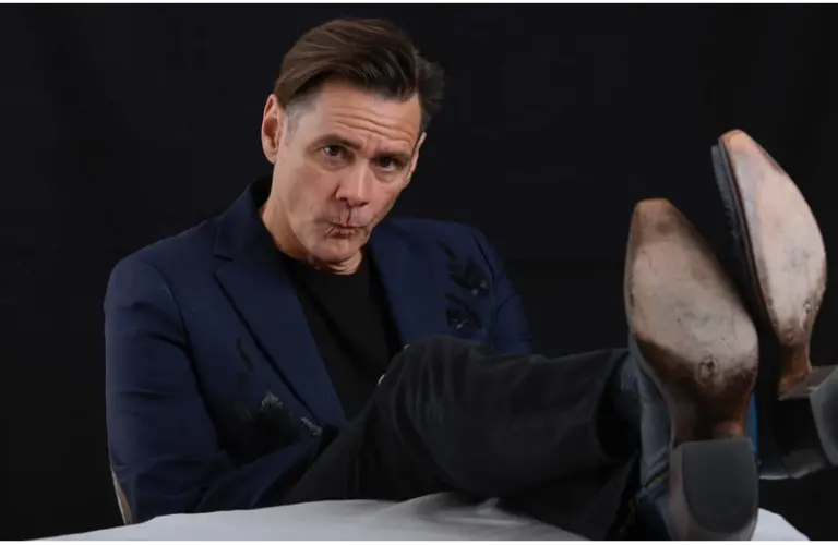 Sept 4, 2018; Los Angeles, CA, USA; Portrait of actor Jim Carrey who stars in the new Showtime series \"Kidding.\" Carrey plays a beloved children's show host (a little like Mister Rogers, with a lot more craziness) who starts to lose his sanity after his personal life falls apart. Mandatory Credit: Robert Hanashiro-USA TODAY