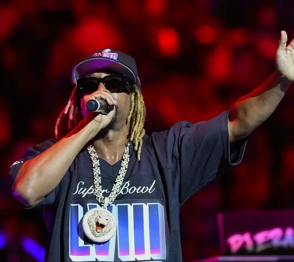 Oct 18, 2024; Lawrence, KS, USA; Recording artist Lil John performs during Late Night in the Phog at Allen Fieldhouse. Mandatory Credit: Jay Biggerstaff-Imagn Images