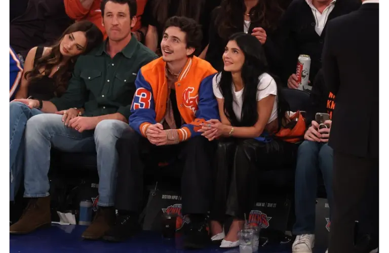 Kylie Jenner with Timothée Chalamet at a 2025 Knicks game, pictured for the Bachelorette Weekend report
