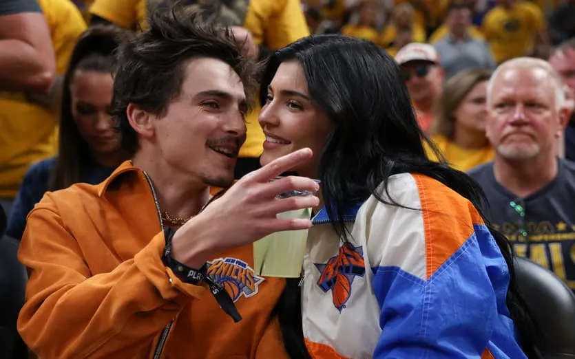 image of Timothee Chalamet and Kylie Jenner at NBA: Playoffs-New York Knicks at Indiana Pacers