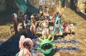 Monster Hunter Wild characters posing for camera.