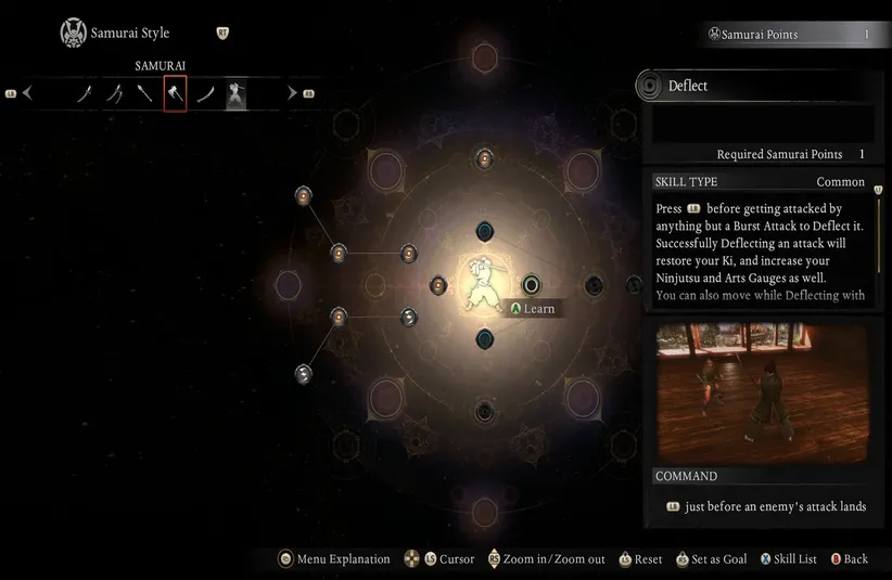 skill menu of Nioh 3