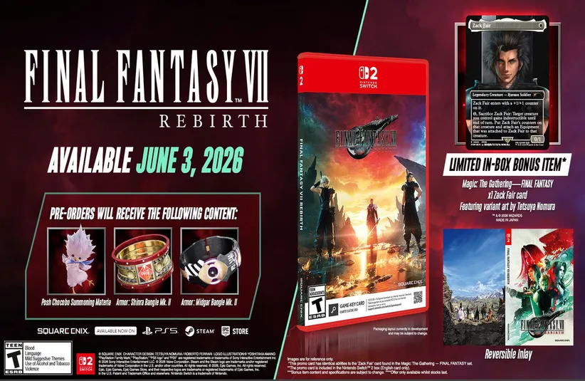 Final Fantasy 7 Rebirth Switch 2 pre-order rewards 