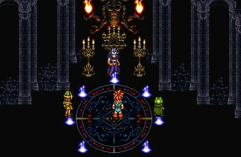 Crono, Marle, and Lucca are confronting the antagonist Magus in his castle in Crono Trigger