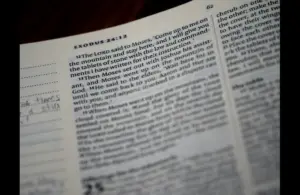 In daily devotion, a Bible open to Exodus is shown.