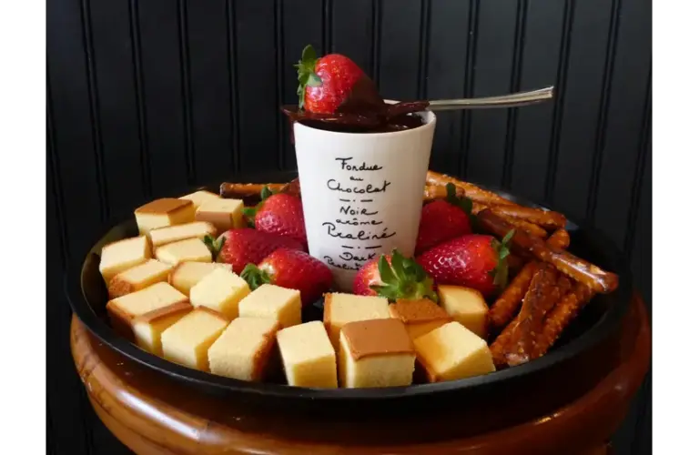 small splurges platter for valentine with some chocolate dip and strawberries