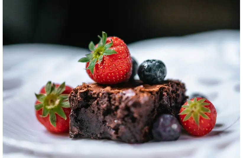 chocolate dessert with strawberries with valentine