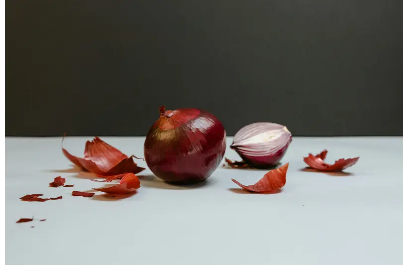 Onion placed with some peels