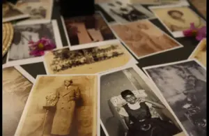 In Black history, old photographs are displyed.