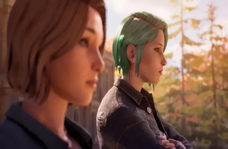 Max and Chloe standing side by side, looking out.