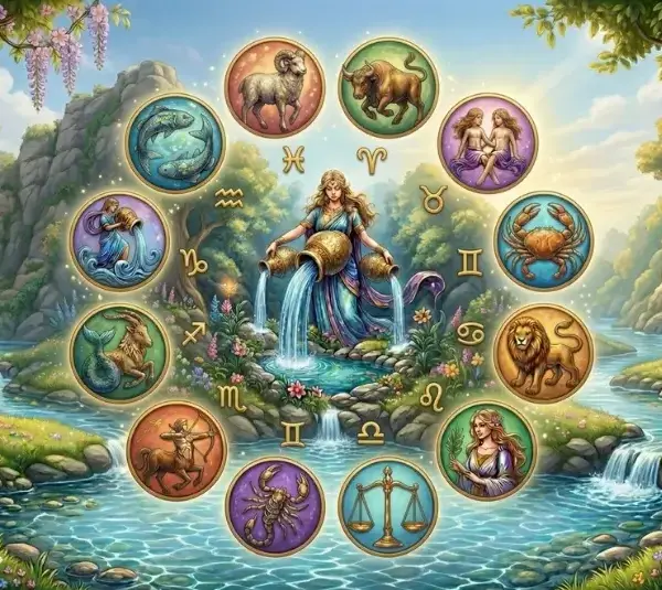Water Pool Aquarius Zodiac Wheel