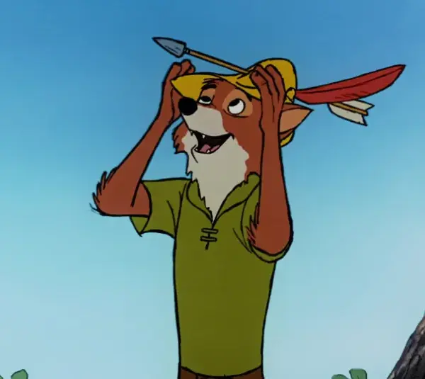 Disney's Robin Hood with an arrow through his hat