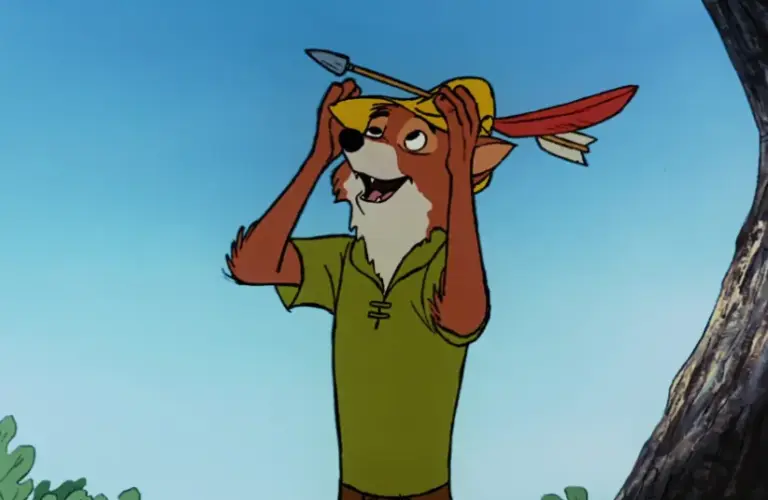Disney's Robin Hood with an arrow through his hat