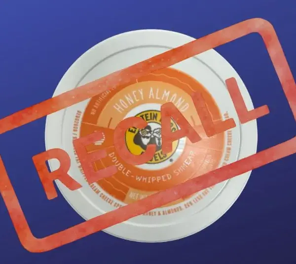Image of Einstein Broth Honey Almond Cream Cheese Spread with recall stamped over the top