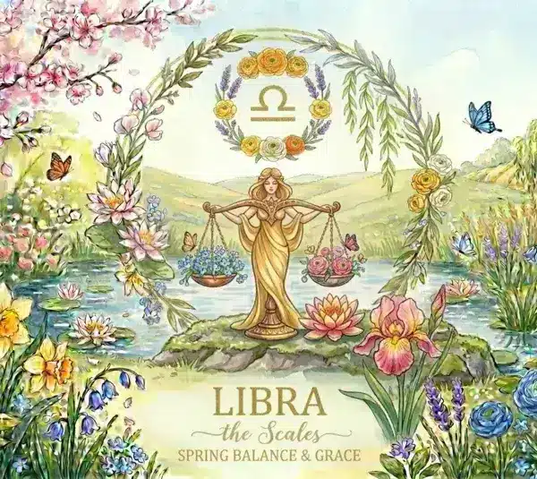 Image representing the astrology sign Leo in a spring background surrounded by flowers