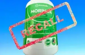 Image of Ambrosia Brands Rosabella Moringa Capsules on a light blue background with recall stamped over it