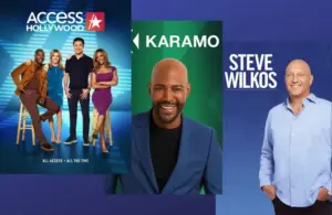 Key art for "Access Hollywood," "Karamo," and "Steve Wilkos" shows on NBCU
