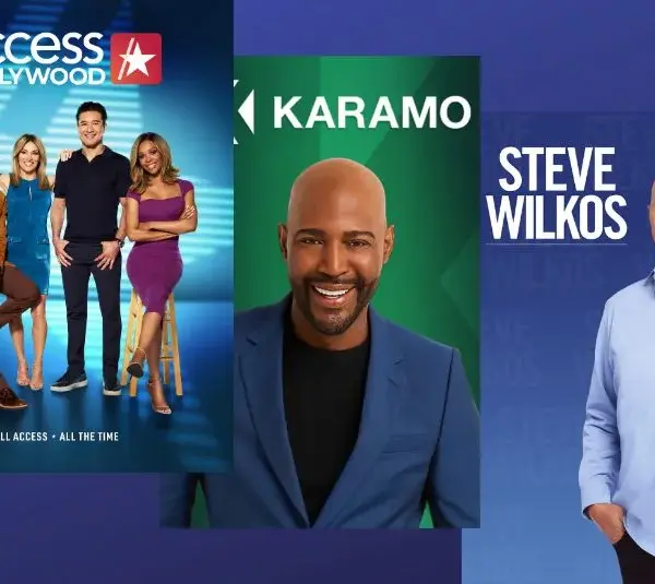 Key art for "Access Hollywood," "Karamo," and "Steve Wilkos" shows on NBCU