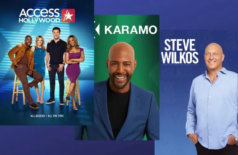 Key art for "Access Hollywood," "Karamo," and "Steve Wilkos" shows on NBCU
