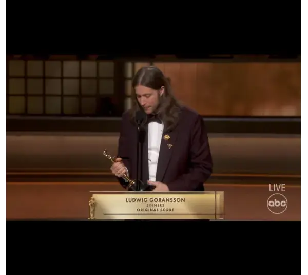 Image of Ludwig Goransson accepting the Oscar for Best Original Score for Sinners