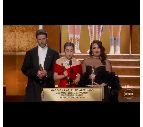 Image of Maggie Kang, Chris Appelhans, and Michelle L.M. Wong for KPop Demon Hunters, Best Animated Film at Oscars 2026