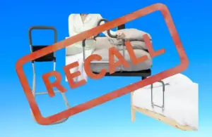 Images of recalled Adult Bed Rails, Vive and MPINOI, with recall stamped over them