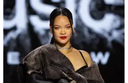 Rihanna at a Super Bowl LVII halftime show press conference in 2023, years before the Rihanna home shooting case