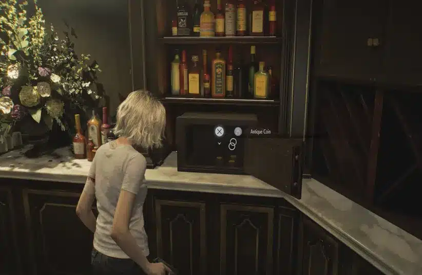 Grace opening the safe in the bar and lounge in Resident Evil Requiem