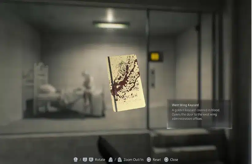 West Wing keycard obtained in the Medications Room in Resident Evil Requiem