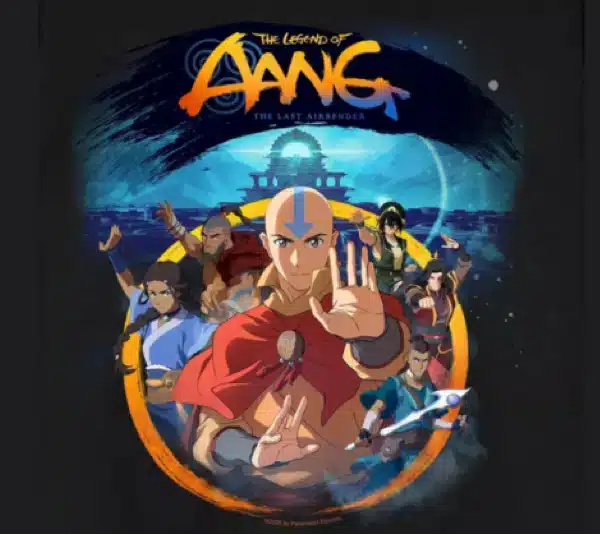 Adult Aang, Katara, Sokka, Toph, Zuko, and unnamed villain character t-shirt design