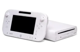A white retro Wii U controller and console