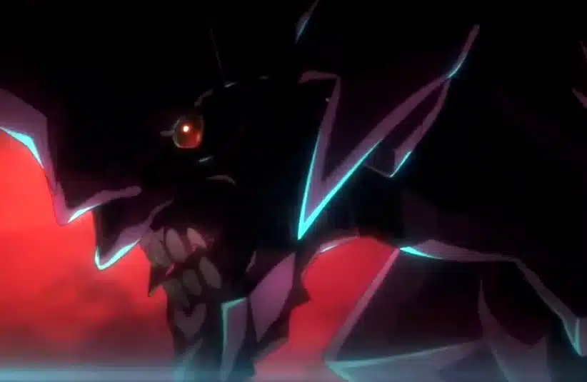 Purple Mecha from Neon Genesis Evangelion with Red eyes. 