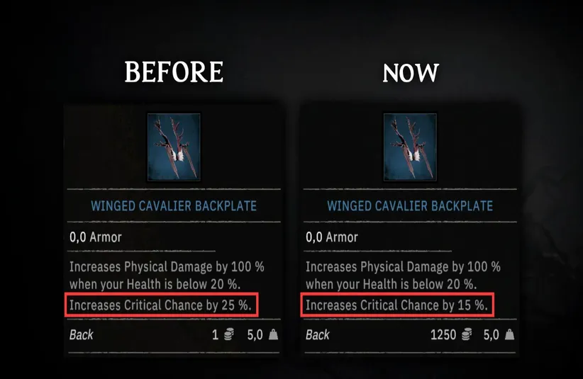 winged cavelier backplate balance update on Tainted Grail: The Fall of Avalon