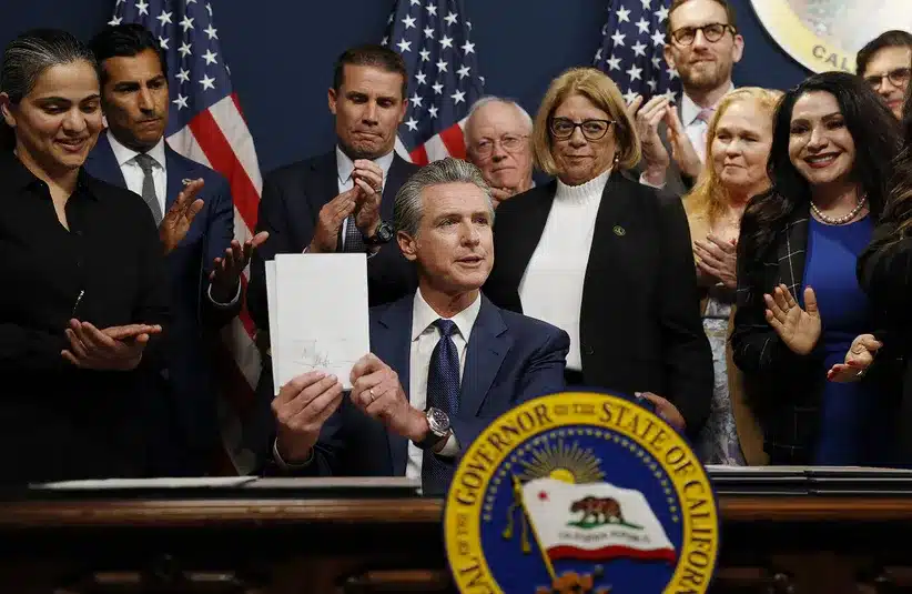 Governor Gavin Newsom signs bills including California's Digital Age Assurance Act August 2025 in Sacramento, CA