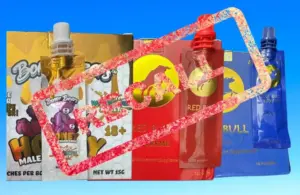 Images of Boner Bear, Red Bull and Blue Bull supplement packages with recall stamped over them