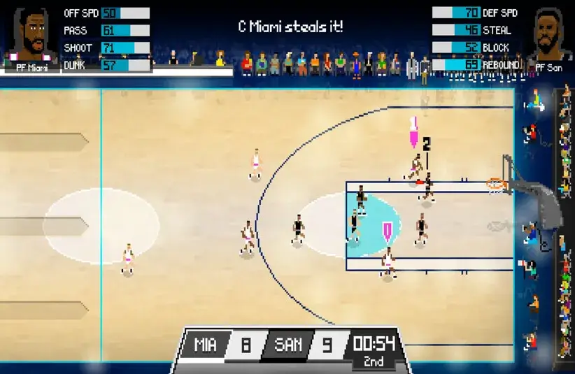 Screenshot of gameplay from the retro inspired sports game, Basketball Classics