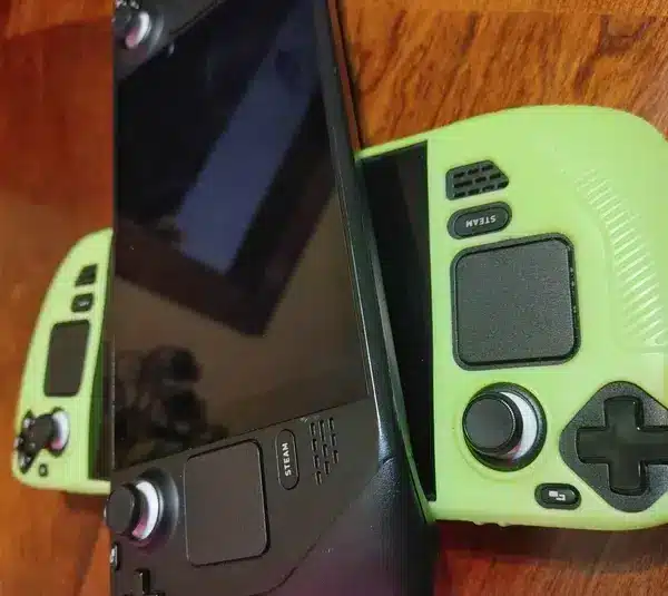 2 Steam Decks on a Wooden Table