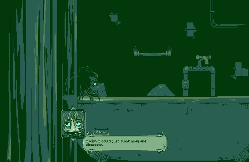 Fiona in the bathtub talking to herself in Neveryway