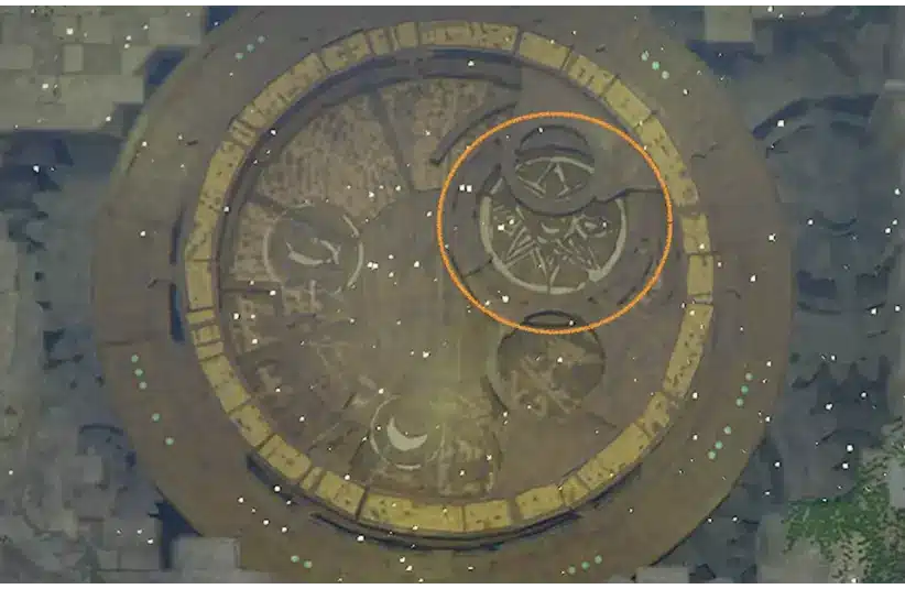 Trembling Woods Ruin Puzzle in Crimson Desert has a middle winch that rotates a window in front of the Sun Ruin