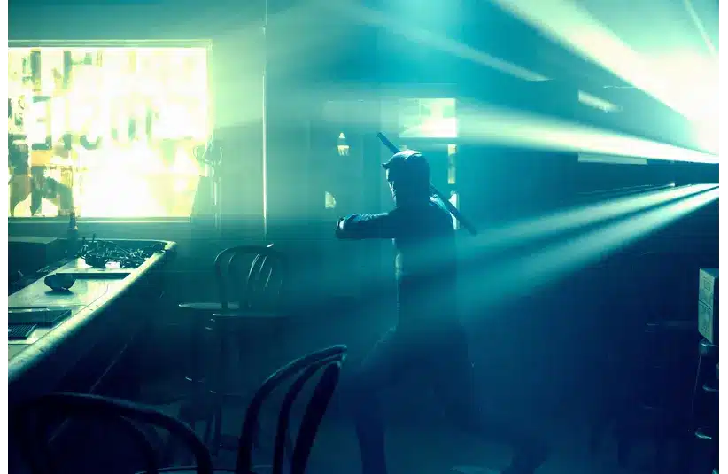 Screenshot from Daredevil: Born Again, Season 2, Episode 2 showing Daredevil in a fighting pose