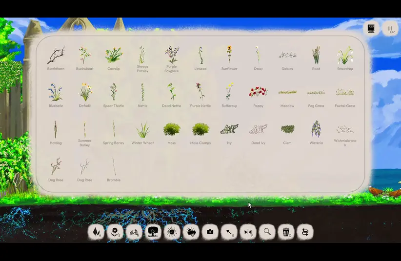 Screenshot from Treeplanter showing the flowers and plants menu