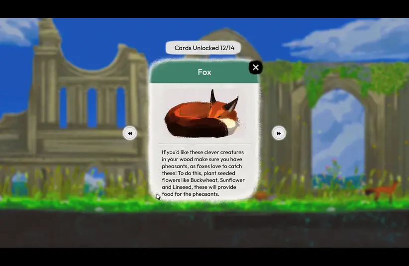 Screenshot from Treeplanter showing the fox educational card