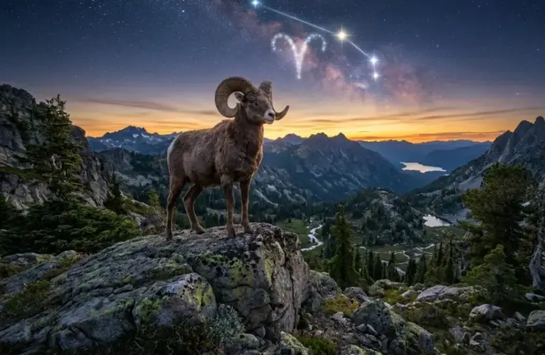 Aries Zodiac Sign Ram Standing Proud on a Cliff