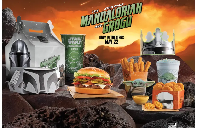 Photo of the upcoming "The Mandalorian and Grogu" themed menu at Burger King.