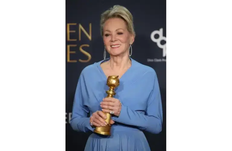 Jan 5, 2025; Beverly Hills, CA, USA; Jean Smart, winner of best performance by a female actor in a television series musical or comedy for Hacks at the 82nd Annual Golden Globe Awards at the Beverly Hilton Hotel in Beverly Hills, California on Sunday, Jan. 5, 2025. Mandatory Credit: Dan MacMedan-USA TODAY