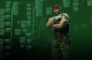 A muscular man in tactical gear stands confidently against a green background filled with complex, flowchart-like diagrams, conveying a strategic theme. Animgraph 2 Beta