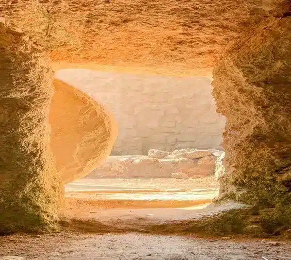 Easter as represented by an empty tomb.