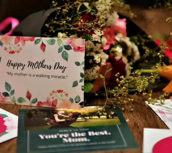 Assorted items on a table in the theme of Mother's Day