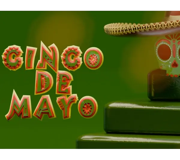 A photo of a sugar-skull with a sombrero with "Cinco de Mayo" in the center