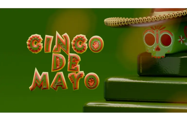 A photo of a sugar-skull with a sombrero with "Cinco de Mayo" in the center